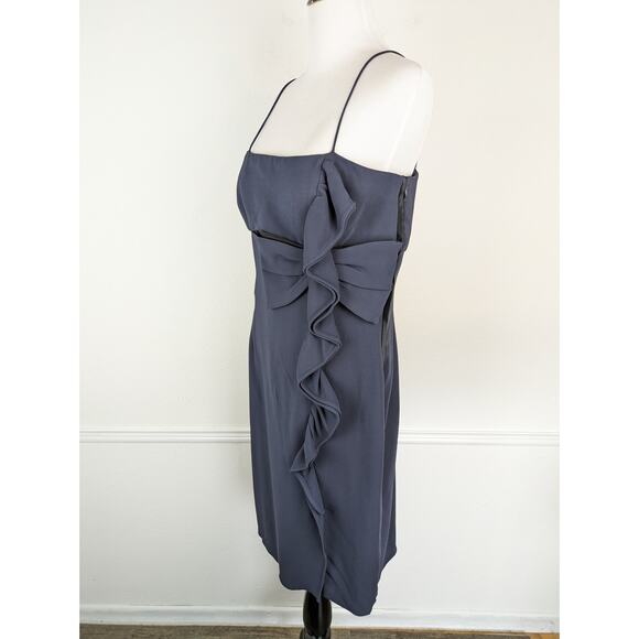 Valentino Dress Formal Bow Ruffle Satin Trim Evening Navy Blue Vintage Size 10 - Picture 3 of 15